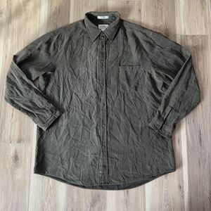 1990s Vintage Mens Olive Green Suede Feel LS Button Down Shirt by Alfani sz XL